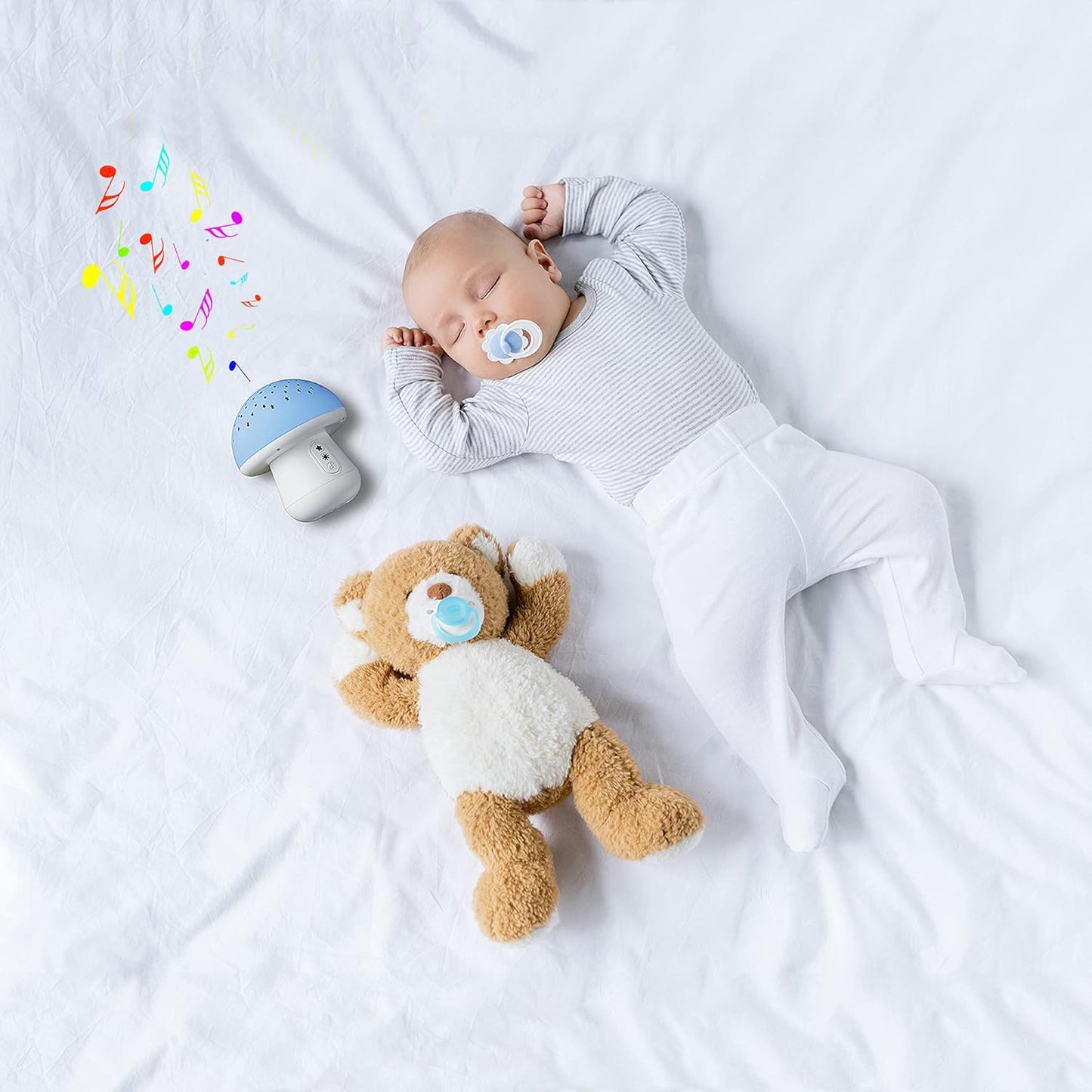 Baby Sleep Soother, Mushroom Baby White Noise Sound Machine with Moon and Star Projector, Portable Baby Sleep Aid Must Have Essentials for New Born, 4 Natural Soothing Sounds 7 Calming Melodies (Blue