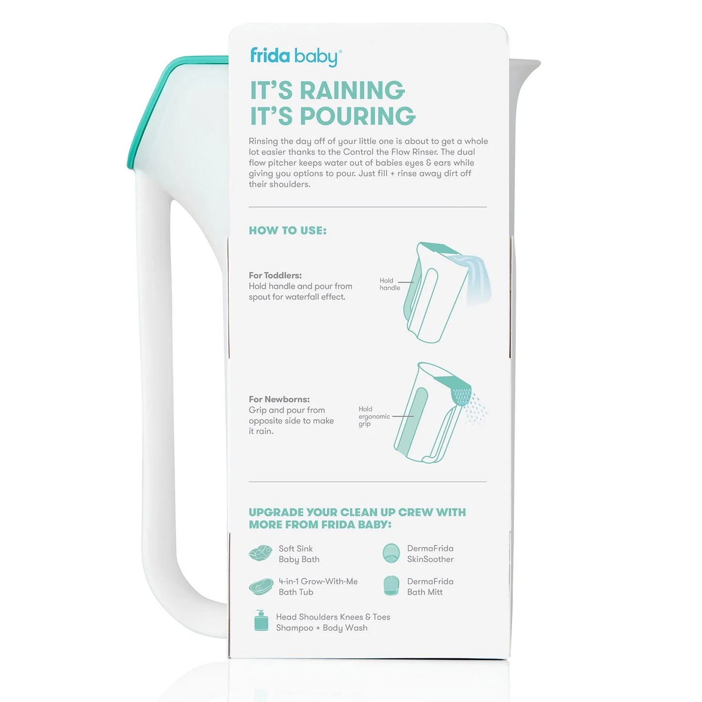 Control the Flow Polypropylene ABS Rinser, Bath Time Rinse Cup with Easy Grip Handle and Removable Rain Shower, White