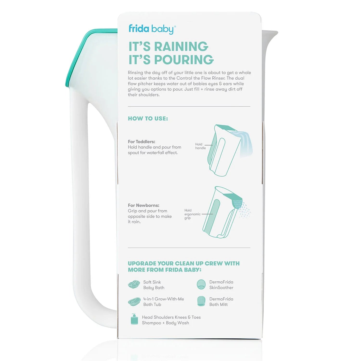 Control the Flow Polypropylene ABS Rinser, Bath Time Rinse Cup with Easy Grip Handle and Removable Rain Shower, White