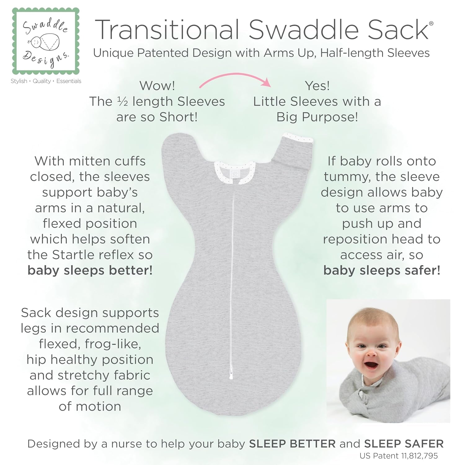 Transitional Swaddle Sack, Arms up Half-Length Sleeves & Mitten Cuffs, Swaddle for Newborn Transition to Baby Sleep Sack Wearable Blanket, 3-6 Month, 14-21 Lb, Heavenly Floral Pink