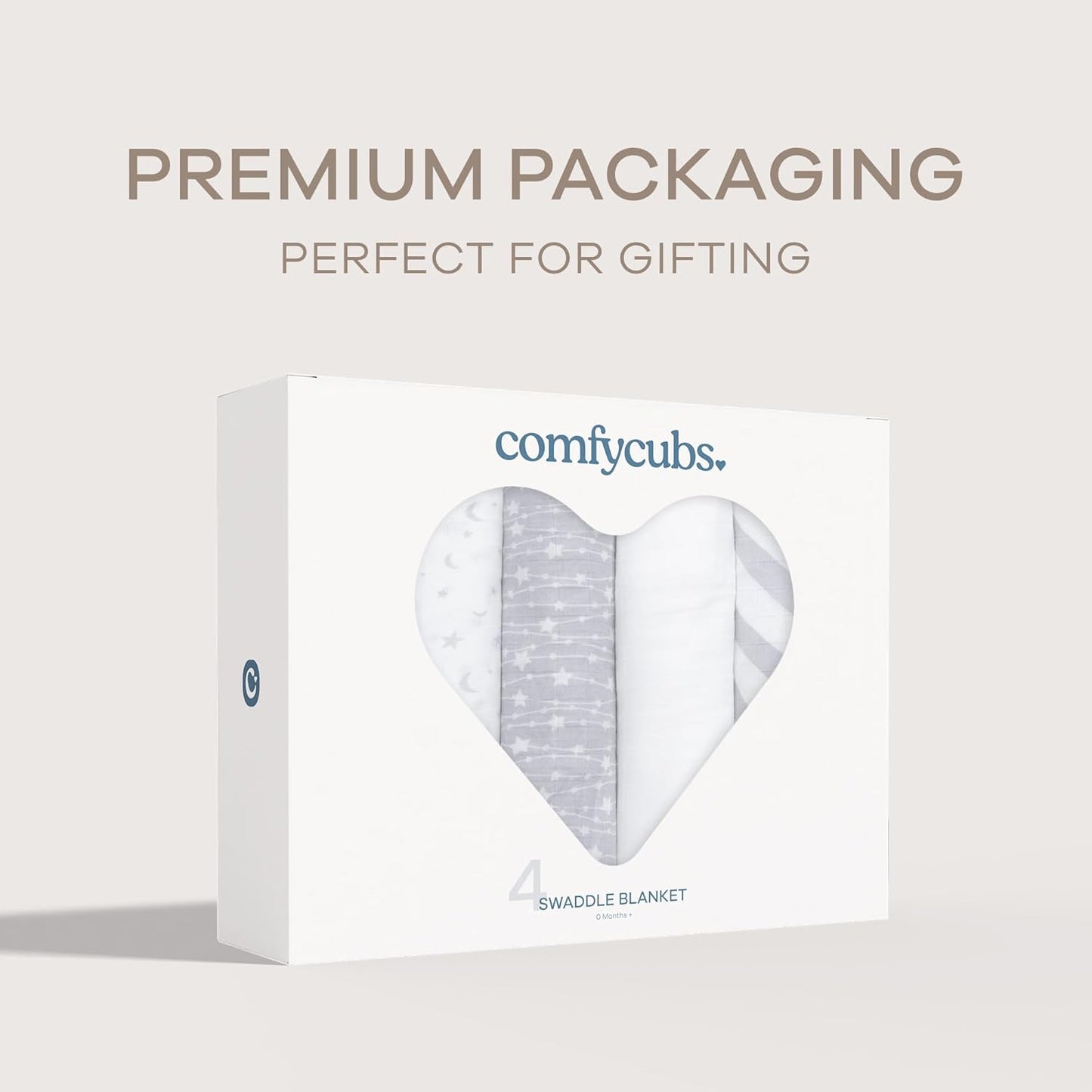 Muslin Swaddle Blankets Pack of 4, 47 X 47 Inches, Soft Cotton Baby Blanket Set, Large Multipurpose Swaddling Wraps for Newborns - Self-Soothing Swaddle - Grey
