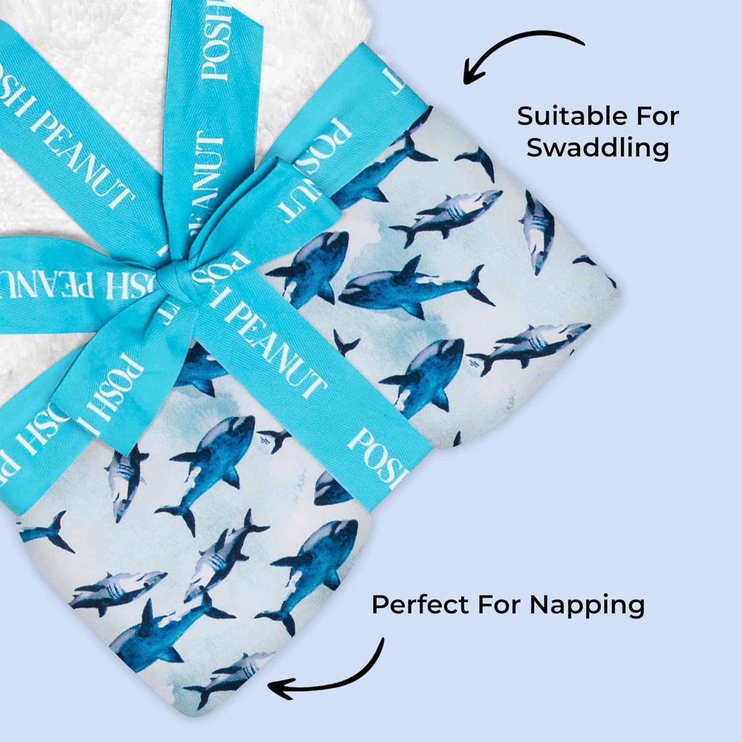 Super Soft Baby Blankets for Boys, Girls & Newborns - Plush Patoo Stroller Blanket in Viscose from Bamboo (40" X 40") Sharks