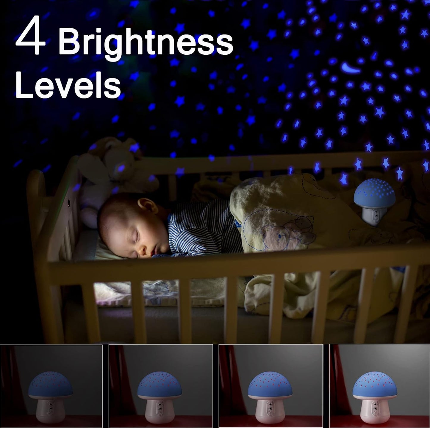 Baby Sleep Soother, Mushroom Baby White Noise Sound Machine with Moon and Star Projector, Portable Baby Sleep Aid Must Have Essentials for New Born, 4 Natural Soothing Sounds 7 Calming Melodies (Blue
