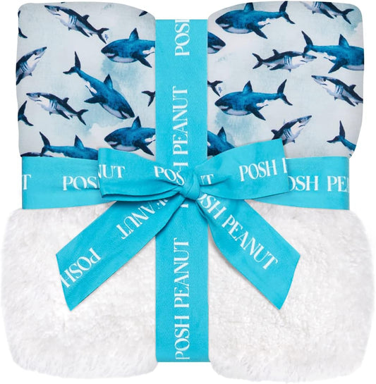 Super Soft Baby Blankets for Boys, Girls & Newborns - Plush Patoo Stroller Blanket in Viscose from Bamboo (40" X 40") Sharks