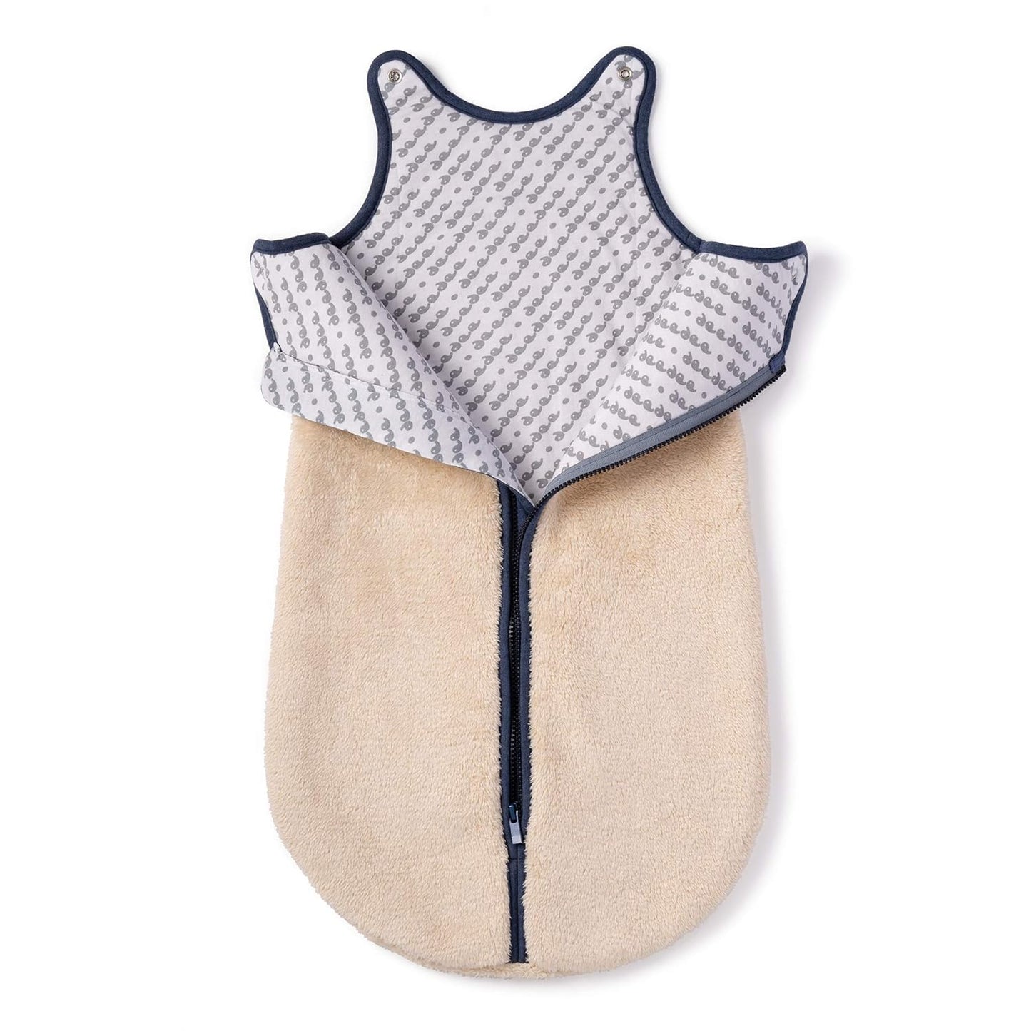 Sleep Nest Teddy Baby Sleeping Bag, Oatmeal Navy, Medium (6-18 Month)