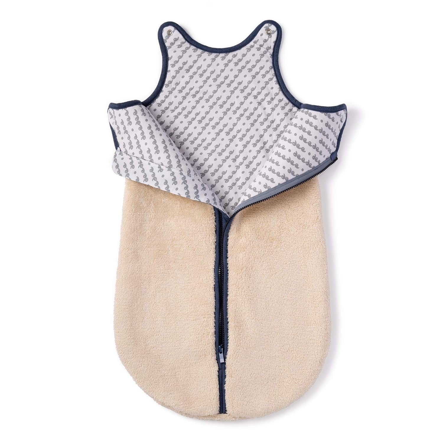 Sleep Nest Teddy Baby Sleeping Bag, Oatmeal Navy, Medium (6-18 Month)
