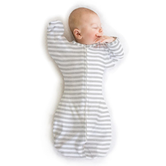 Transitional Swaddle Sack, Arms up Half-Length Sleeves & Mitten Cuffs, Swaddle for Newborn Transition to Baby Sleep Sack Wearable Blanket, 3-6 Month, 14-21 Lb, Heathered Gray Stripes