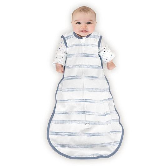 Cotton Muslin Sleeping Sack, for Baby Boy or Girl, Wearable Blanket with 2-Way Zipper, Watercolor Stripes, Denim, Medium (6-12 Month)