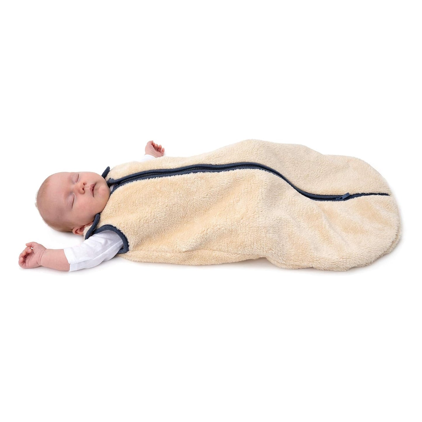 Sleep Nest Teddy Baby Sleeping Bag, Oatmeal Navy, Medium (6-18 Month)