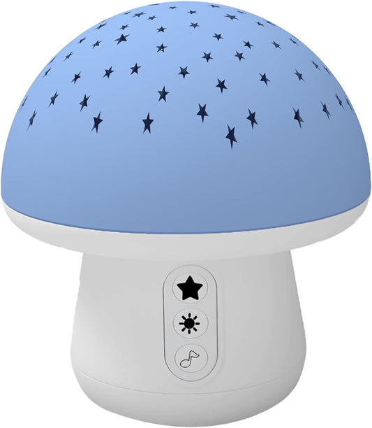 Baby Sleep Soother, Mushroom Baby White Noise Sound Machine with Moon and Star Projector, Portable Baby Sleep Aid Must Have Essentials for New Born, 4 Natural Soothing Sounds 7 Calming Melodies (Blue