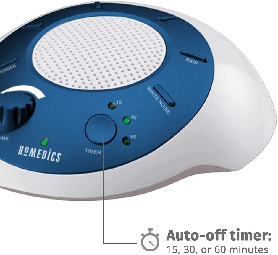 Soundsleep White Noise Sound Machine, Blue, Small Travel Sound Machine with 6 Relaxing Nature Sounds, Portable Sound Therapy for Home, Office, Nursery, Auto-Off Timer, by
