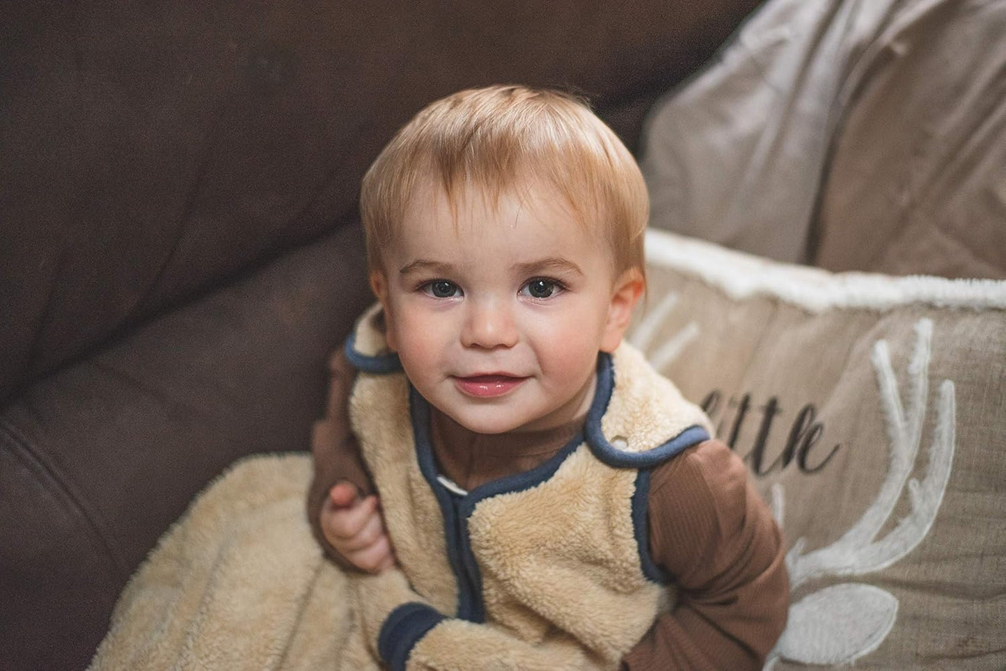 Sleep Nest Teddy Baby Sleeping Bag, Oatmeal Navy, Medium (6-18 Month)