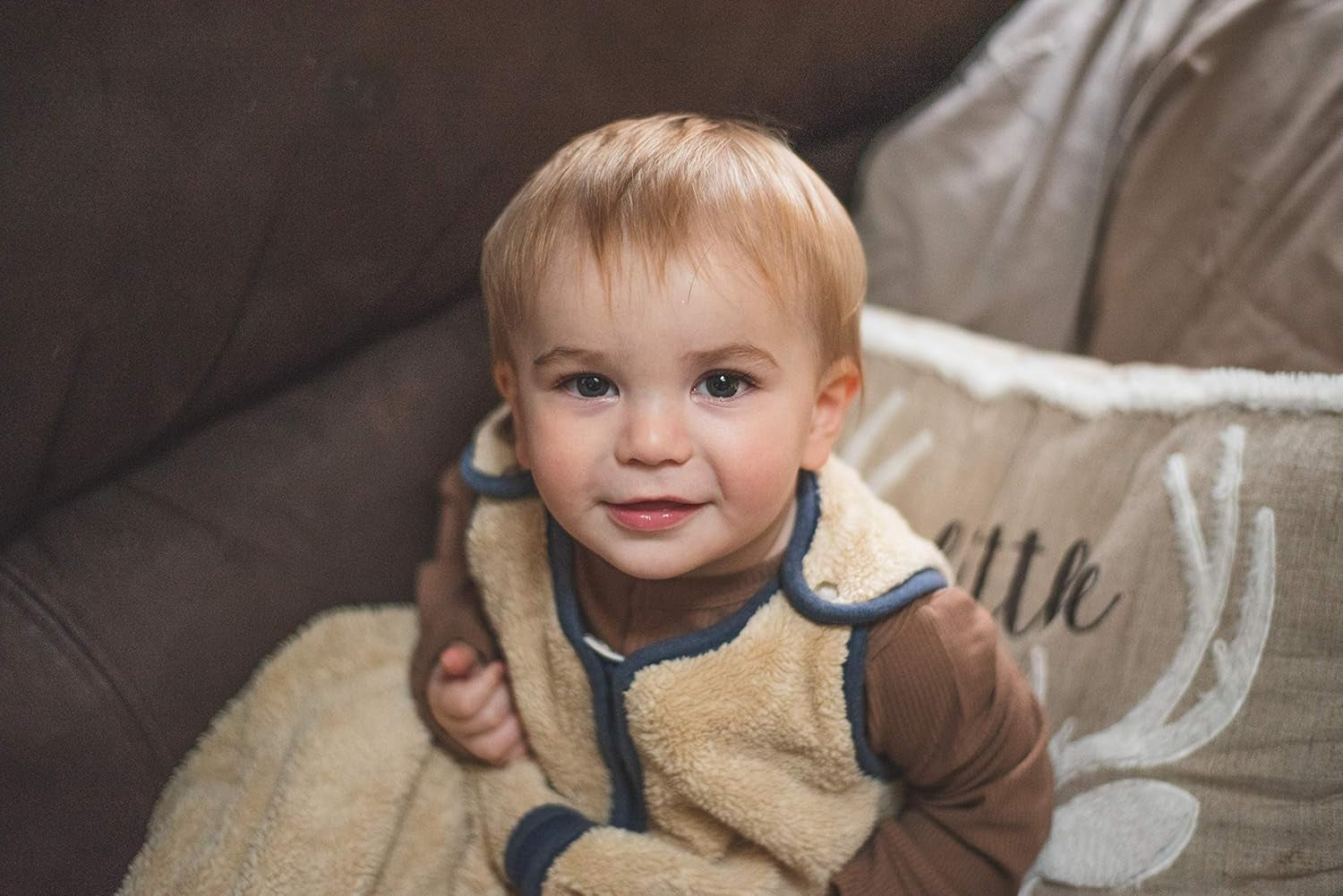 Sleep Nest Teddy Baby Sleeping Bag, Oatmeal Navy, Medium (6-18 Month)