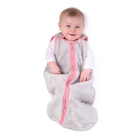 Sleep Nest Teddy Baby Sleeping Bag, Gray Bubble Gum, Medium (6-18 Month)