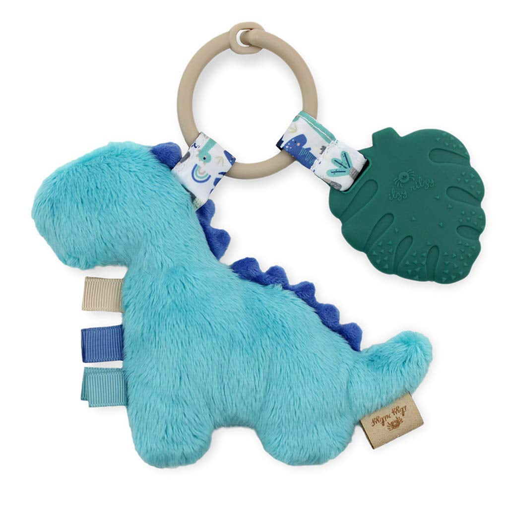 Infant Toy & Teether - Itzy Pal Baby Teething Toy Includes Lovey, Crinkle Sound, Textured Ribbons & Silicone Teether for Newborn (Dinosaur)