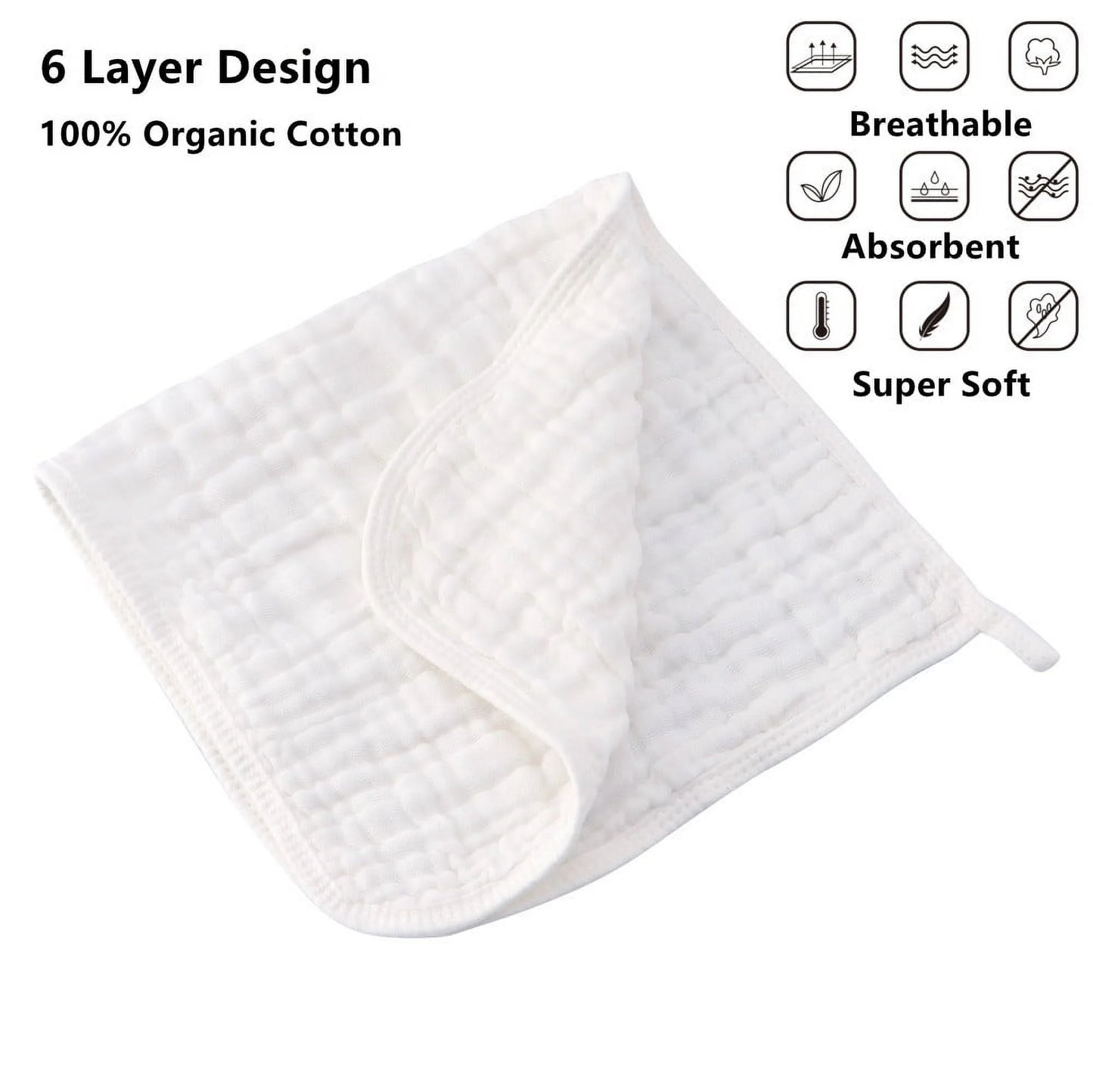 6 Pack Muslin Burp Cloths Baby Burp Clothes - Burp Rags for Boy Girls Muslin Bibs 6 Layers Large 20''X10'' 100% Cotton Hand Washcloths Soft Absorbent