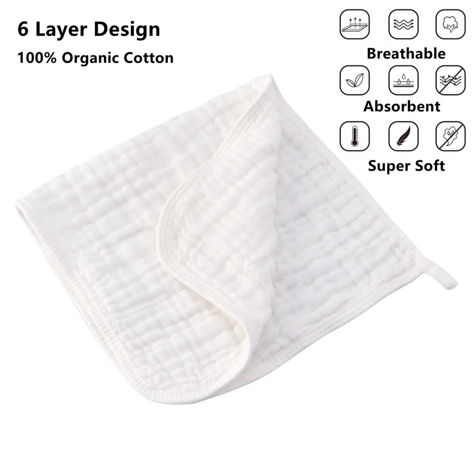 6 Pack Muslin Burp Cloths Baby Burp Clothes - Burp Rags for Boy Girls Muslin Bibs 6 Layers Large 20''X10'' 100% Cotton Hand Washcloths Soft Absorbent