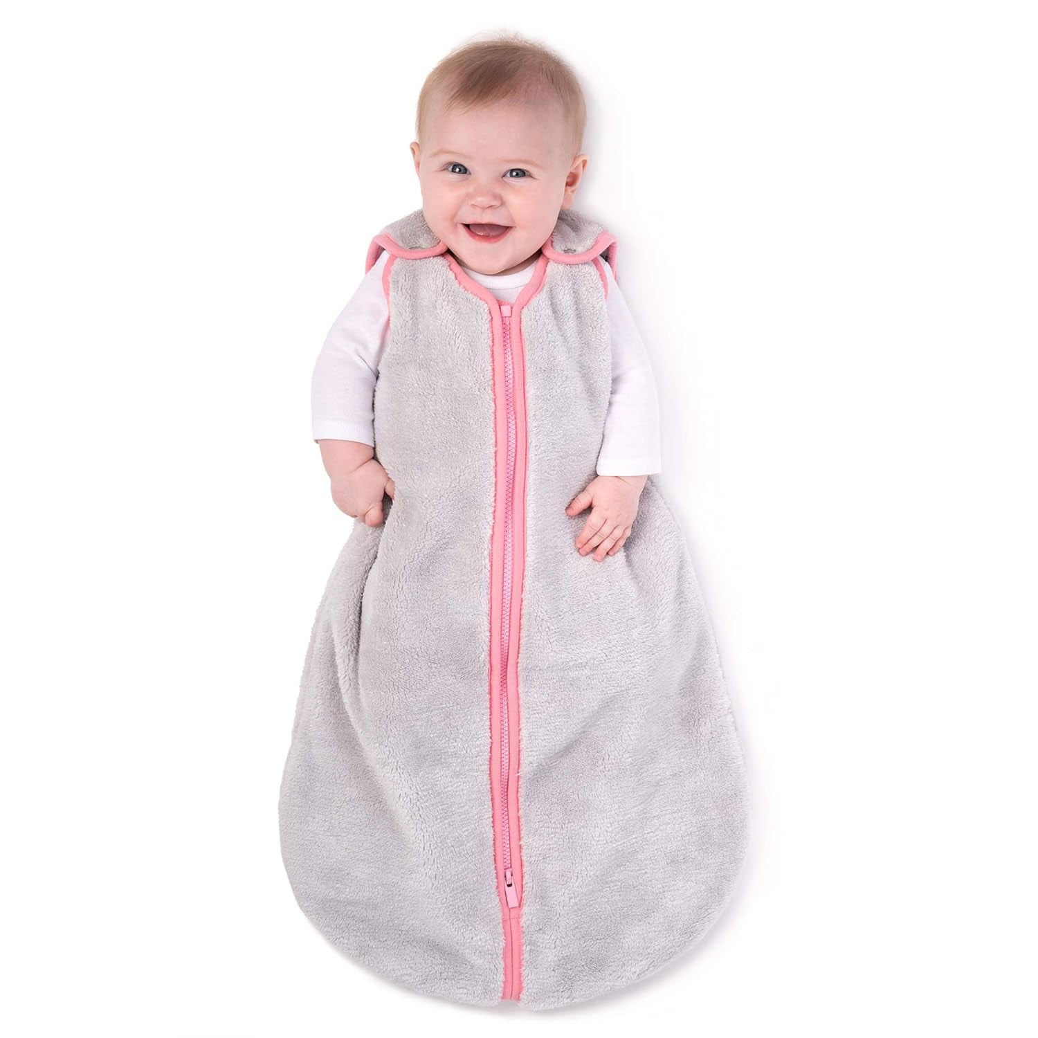 Sleep Nest Teddy Baby Sleeping Bag, Gray Bubble Gum, Medium (6-18 Month)