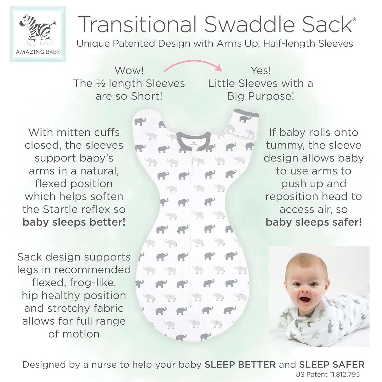 Transitional Swaddle Sack, Arms up Half-Length Sleeves & Mitten Cuffs, Swaddle for Newborn Transition to Baby Sleep Sack Wearable Blanket, Medium, 3-6 Month, 14-21 Lb, Sterling Confetti