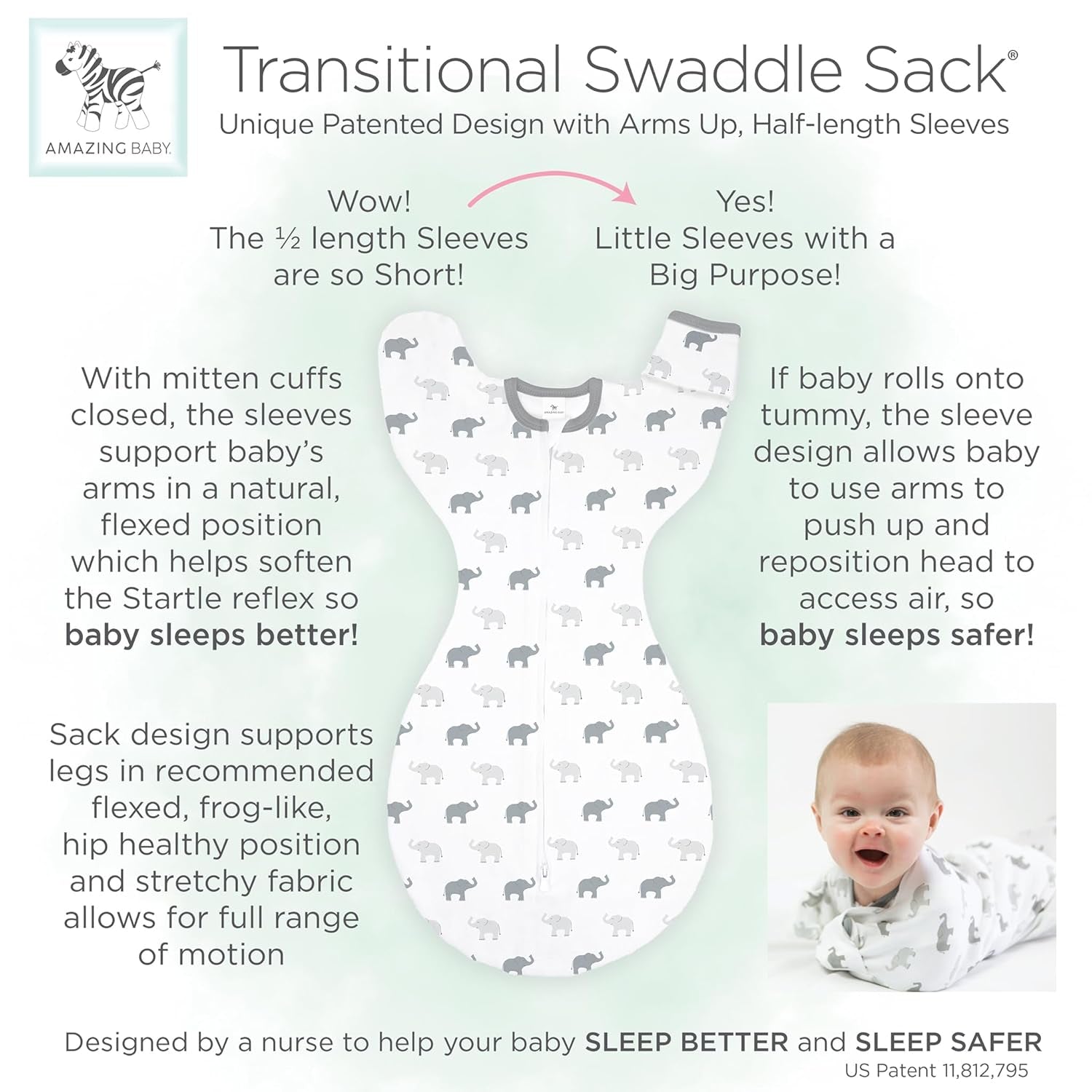 Transitional Swaddle Sack, Arms up Half-Length Sleeves & Mitten Cuffs, Swaddle for Newborn Transition to Baby Sleep Sack Wearable Blanket, Medium, 3-6 Month, 14-21 Lb, Sterling Confetti