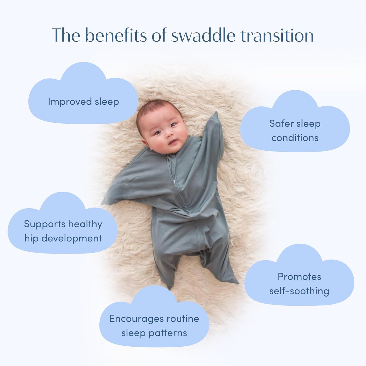 Zipadee-Zip Transition Swaddle - Cozy Baby Swaddle Blanket with Zipper Convenience - Roomy Wearable Blanket for Easy Diaper Changes - Classic Grey, X-Small (3-6 Month)