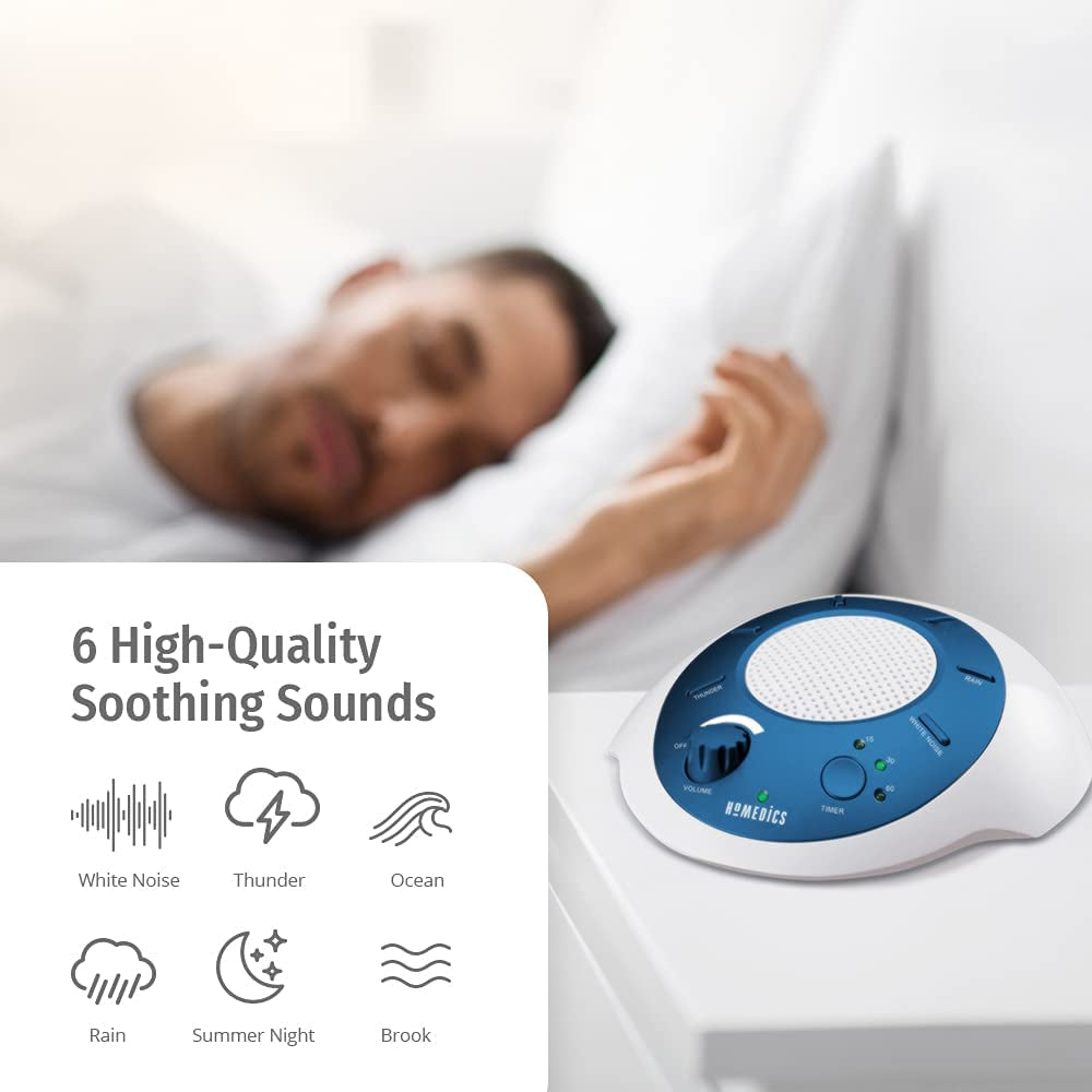 Soundsleep White Noise Sound Machine, Blue, Small Travel Sound Machine with 6 Relaxing Nature Sounds, Portable Sound Therapy for Home, Office, Nursery, Auto-Off Timer, by
