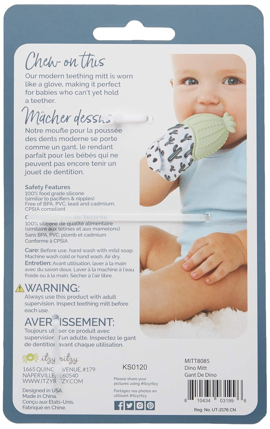 Silicone Teething Mitt - Soothing Infant Teething Mitten with Adjustable Strap, Crinkle Sound & Textured Silicone to Soothe Sore & Swollen Gums - for Ages 3 Months & up (Green Dinosaur)