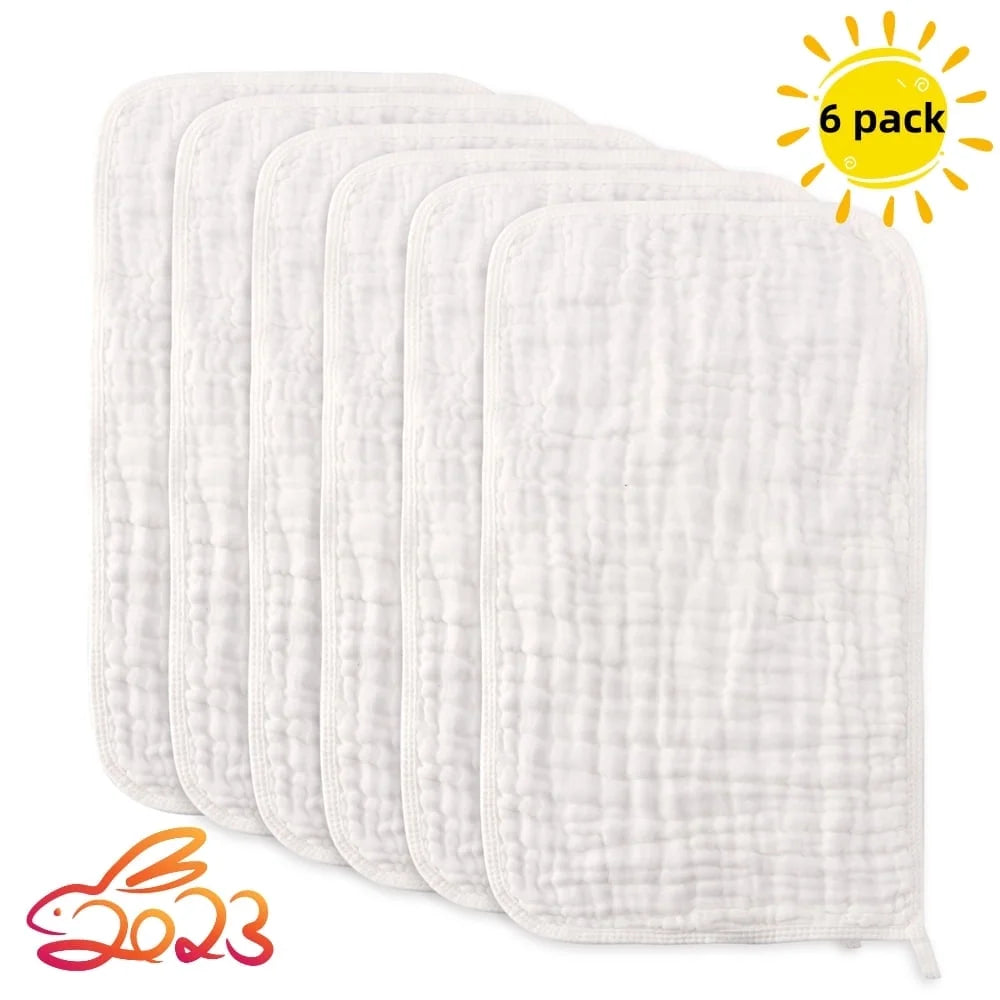 6 Pack Muslin Burp Cloths Baby Burp Clothes - Burp Rags for Boy Girls Muslin Bibs 6 Layers Large 20''X10'' 100% Cotton Hand Washcloths Soft Absorbent