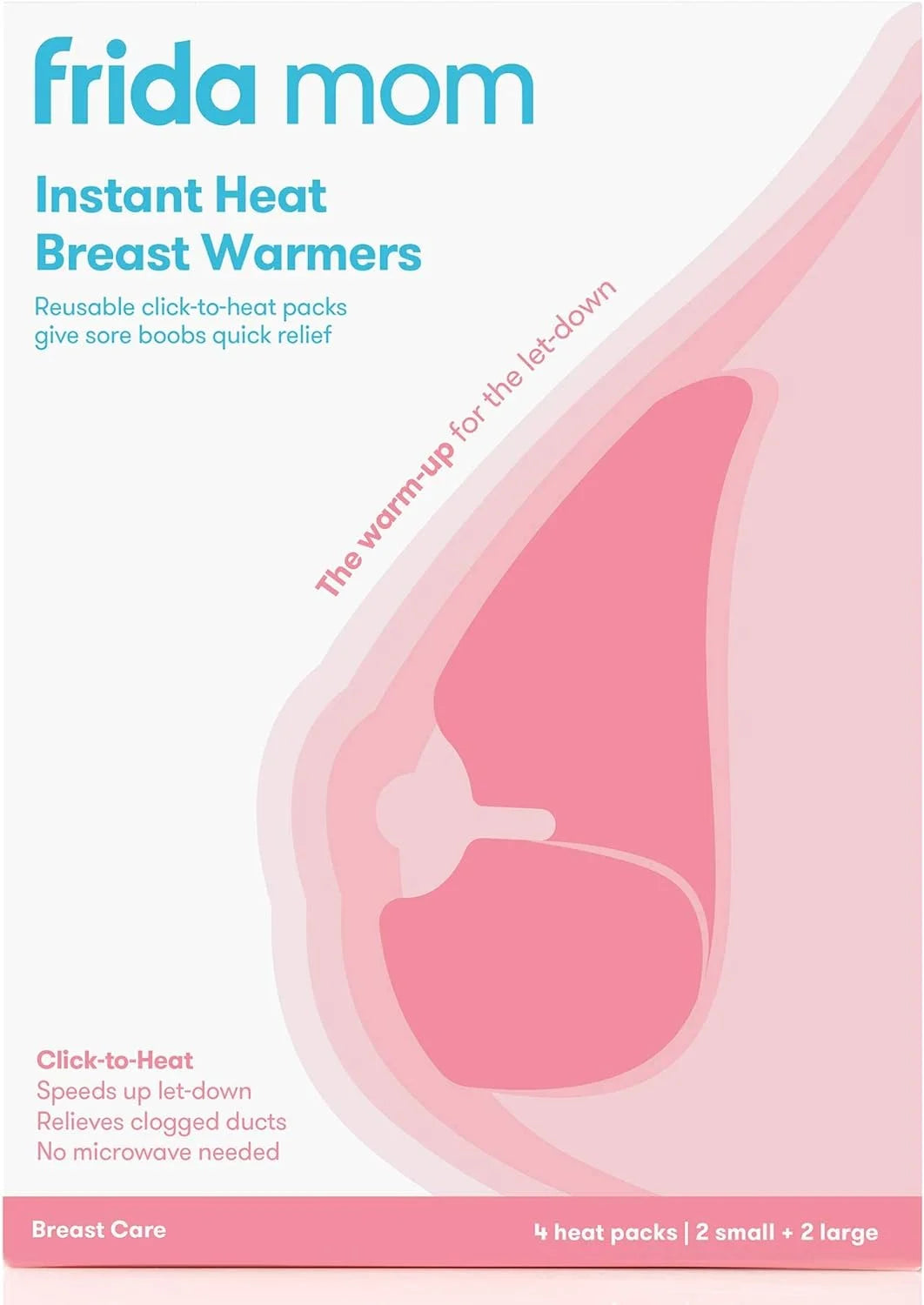 Instant Heating Pads for Breasts, Reusable Click-To-Heat Relief, Breastfeeding Essentials - 2 Small & 2 Large Heat Pads, 4Pc Set