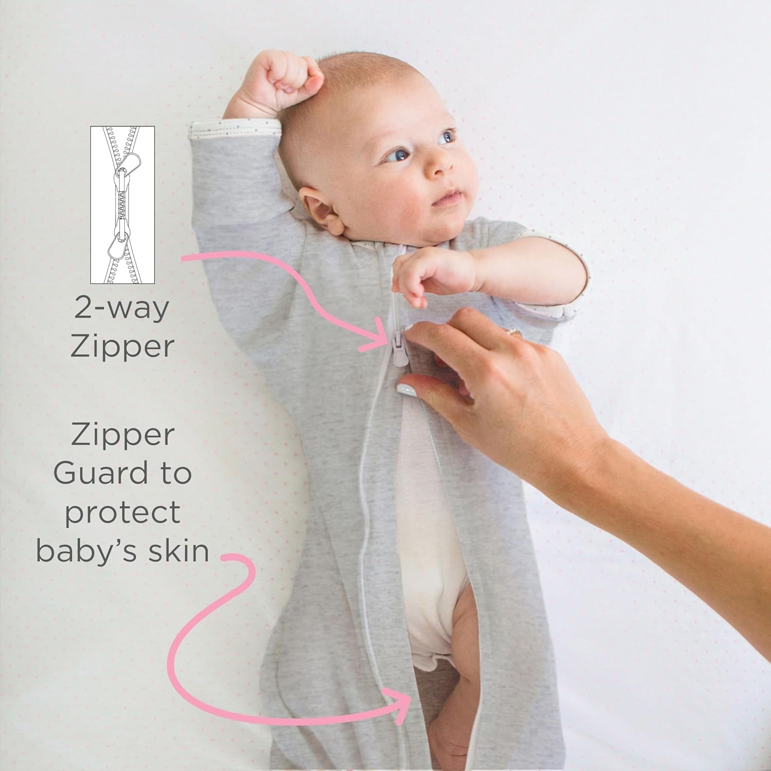 Transitional Swaddle Sack, Arms up Half-Length Sleeves & Mitten Cuffs, Swaddle for Newborn Transition to Baby Sleep Sack Wearable Blanket, 3-6 Month, 14-21 Lb, Heathered Gray Stripes
