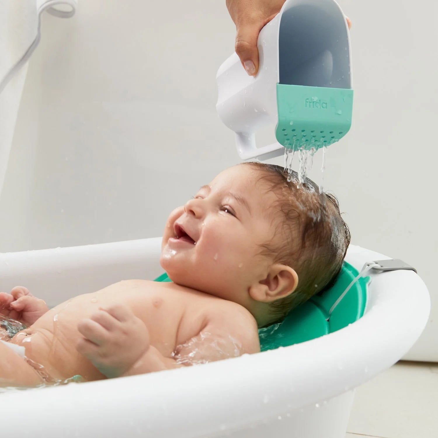 Control the Flow Polypropylene ABS Rinser, Bath Time Rinse Cup with Easy Grip Handle and Removable Rain Shower, White