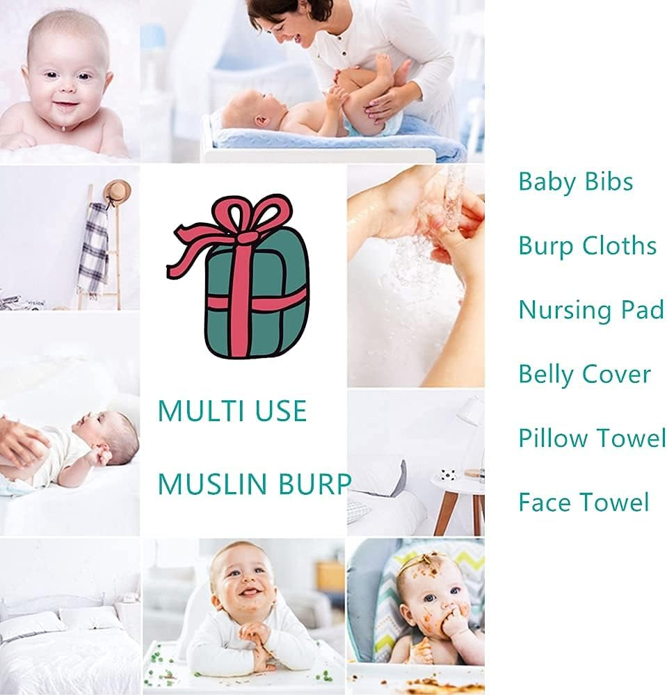 Baby Burp Cloths Muslin Washcloths - Muslin Burp Cloths Hanky Extra Soft Absorbent 6Pck 100% Cotton Baby Burp Rags Large 20''X10'' 6 Layers Newborn Burp Sets for Girls Boys