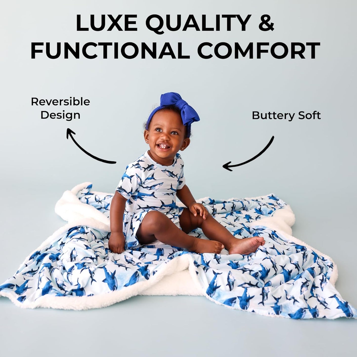 Super Soft Baby Blankets for Boys, Girls & Newborns - Plush Patoo Stroller Blanket in Viscose from Bamboo (40" X 40") Sharks