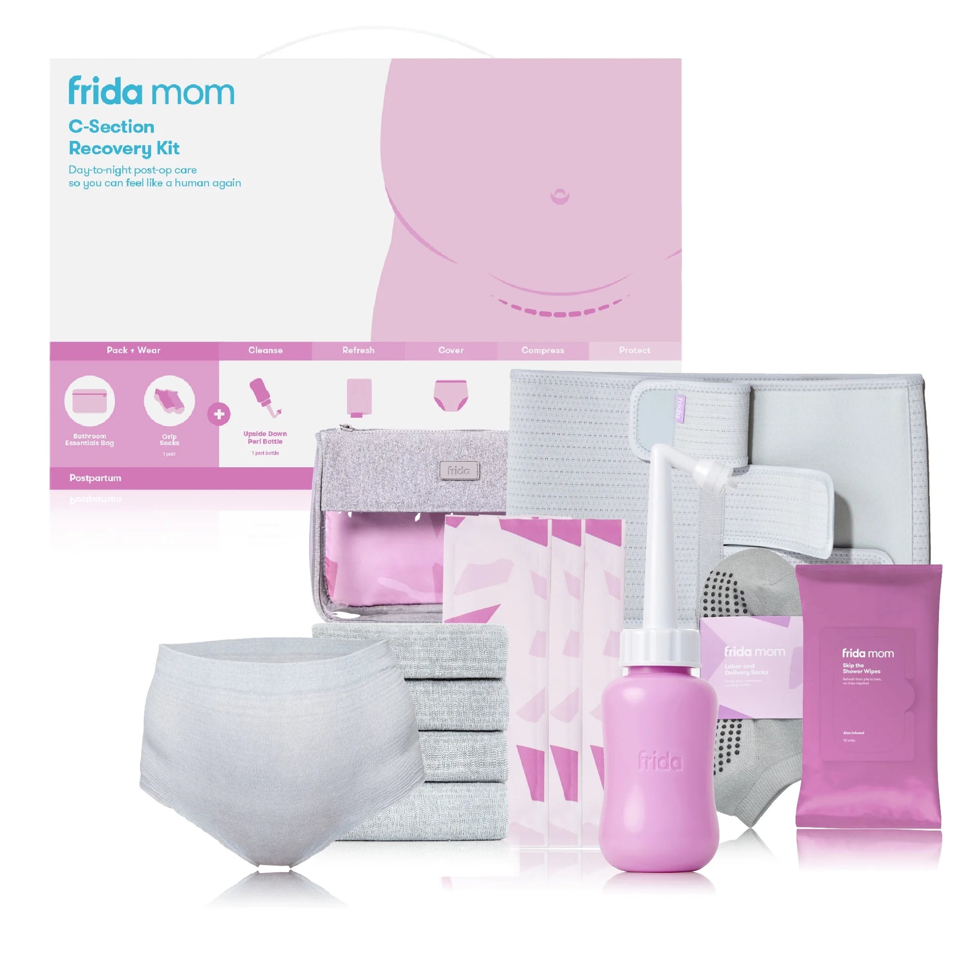 Postpartum C-Section Recovery Care Kit with Peri Bottle and Disposable Underwear for Women, One Size