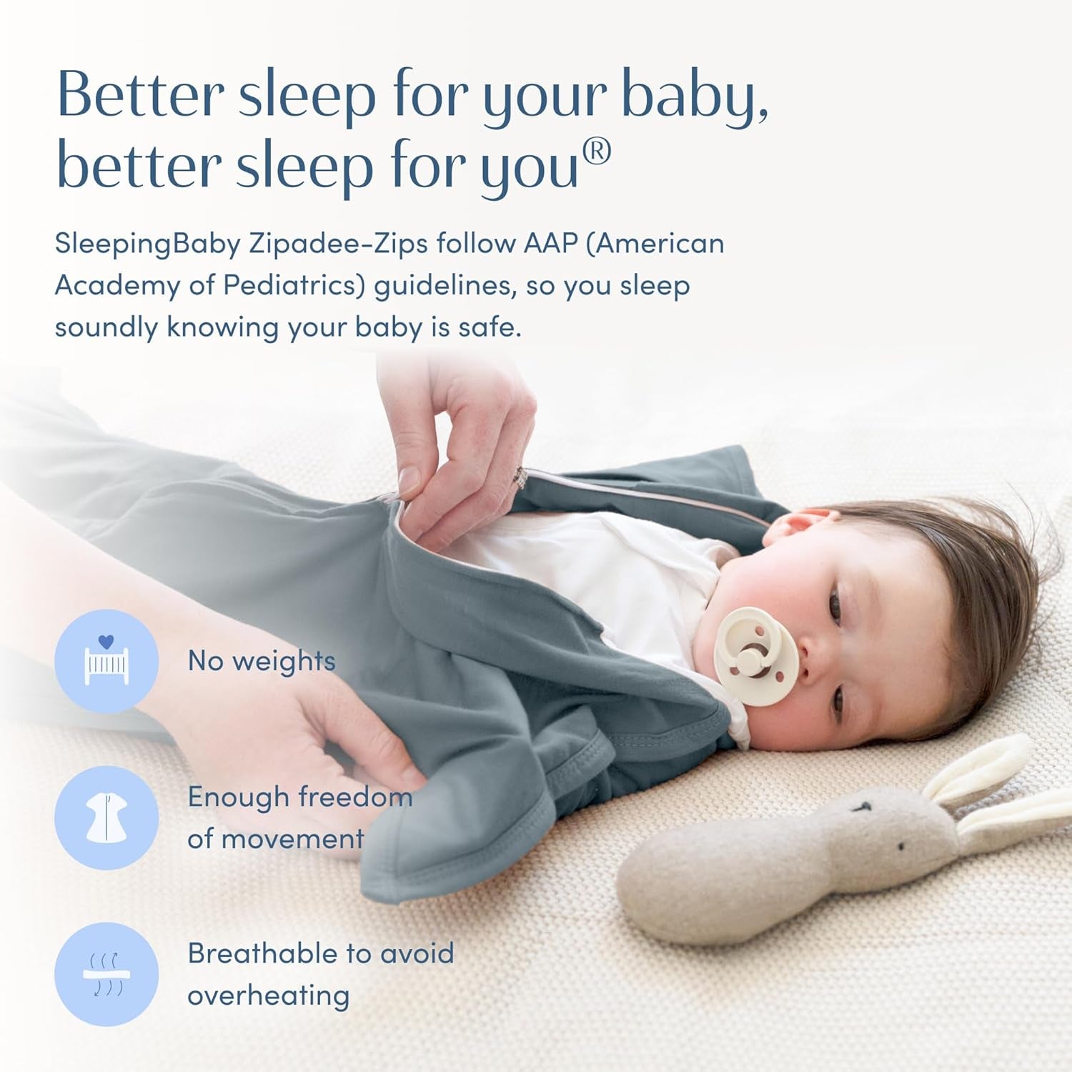 Zipadee-Zip Transition Swaddle - Cozy Baby Swaddle Blanket with Zipper Convenience - Roomy Wearable Blanket for Easy Diaper Changes - Classic Grey, X-Small (3-6 Month)