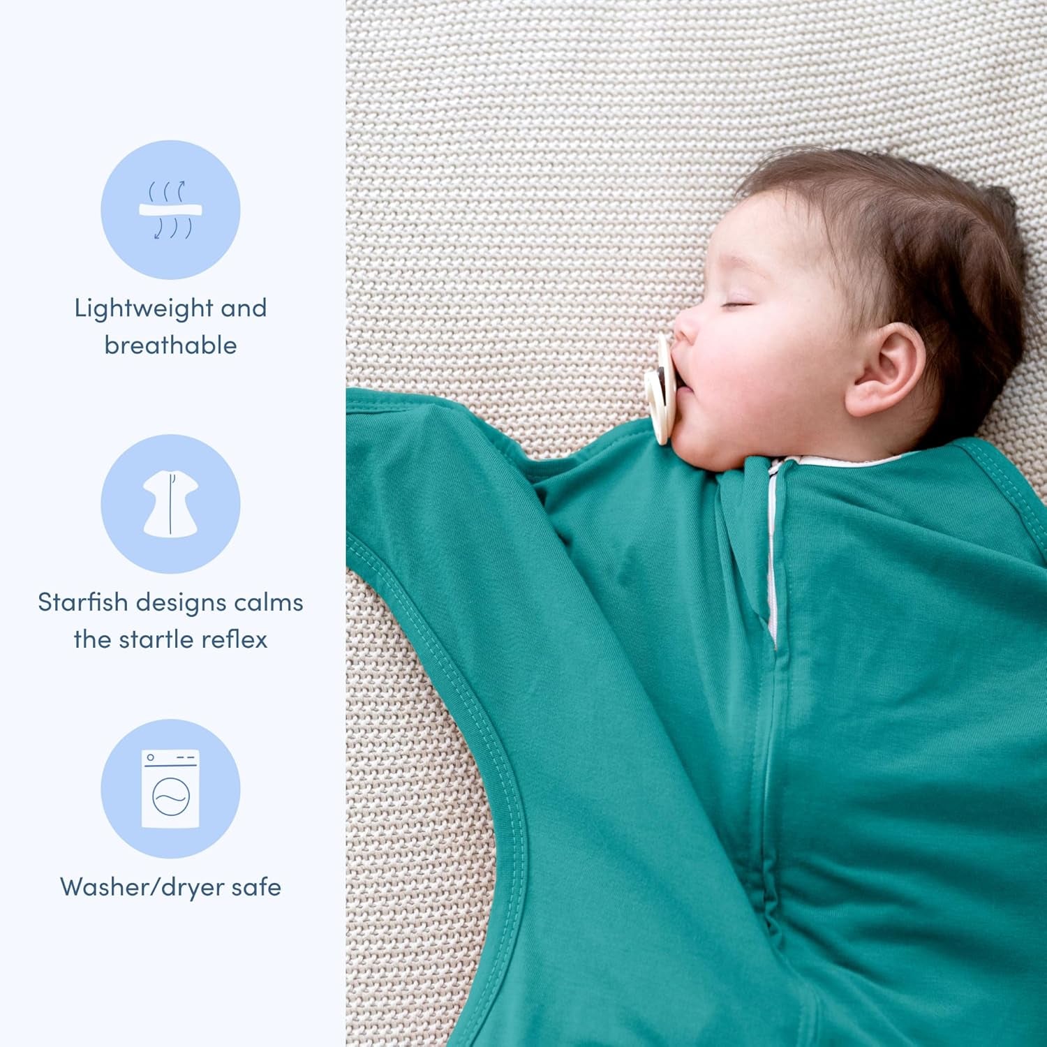 Zipadee-Zip Transition Swaddle - Cozy Baby Swaddle Blanket with Zipper Convenience - Roomy Wearable Blanket for Easy Diaper Changes - Classic Teal, Medium (6-12 Month)