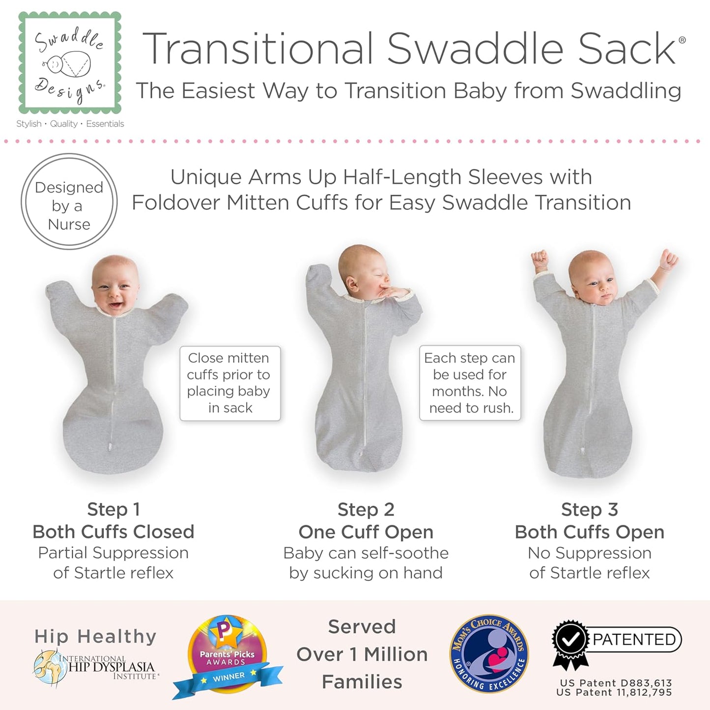 Transitional Swaddle Sack, Arms up Half-Length Sleeves & Mitten Cuffs, Swaddle for Newborn Transition to Baby Sleep Sack Wearable Blanket, 3-6 Month, 14-21 Lb, Heavenly Floral Pink