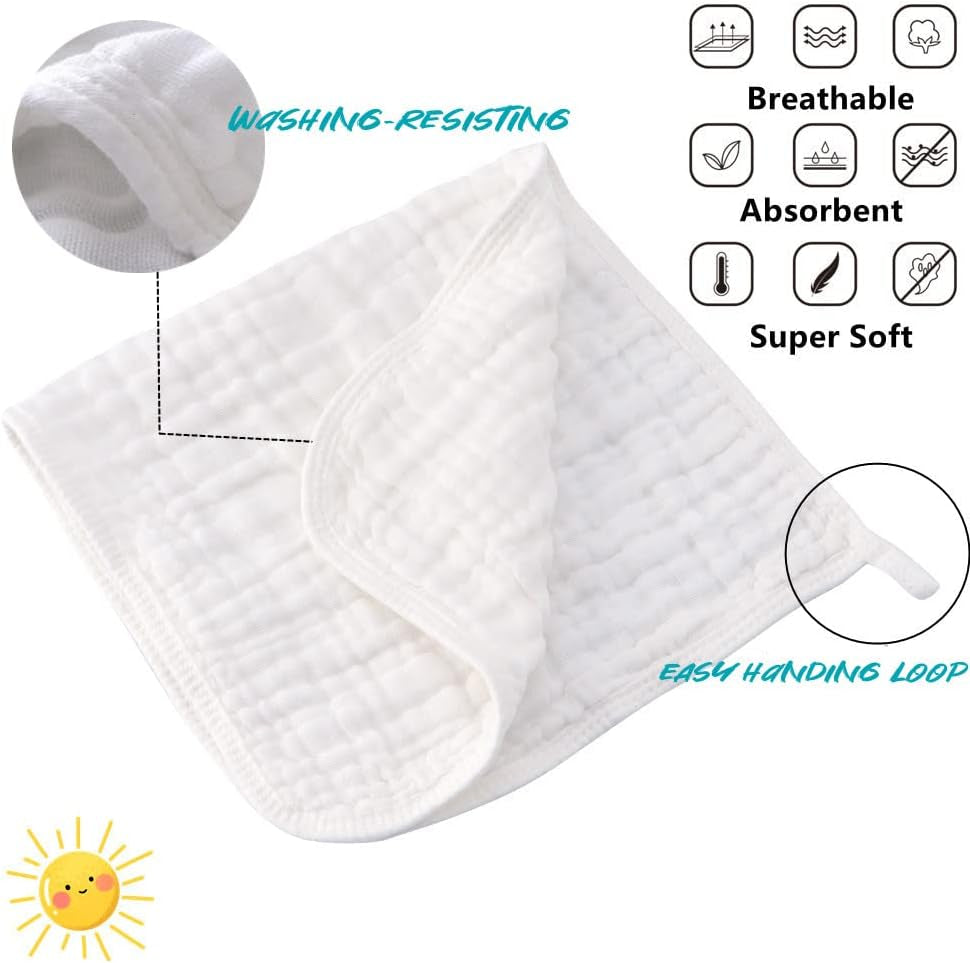 Baby Burp Cloths Muslin Washcloths - Muslin Burp Cloths Hanky Extra Soft Absorbent 6Pck 100% Cotton Baby Burp Rags Large 20''X10'' 6 Layers Newborn Burp Sets for Girls Boys