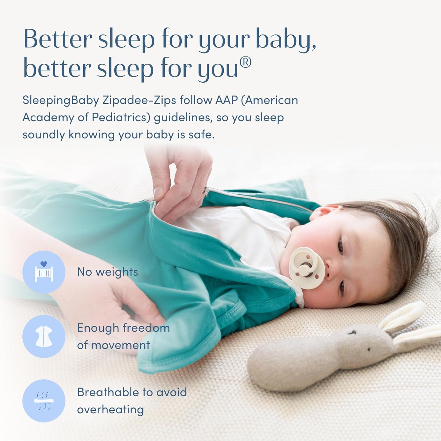 Zipadee-Zip Transition Swaddle - Cozy Baby Swaddle Blanket with Zipper Convenience - Roomy Wearable Blanket for Easy Diaper Changes - Classic Teal, Medium (6-12 Month)