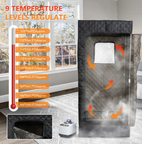 Cozy Home Sauna Room with adjustable heat settings, perfect for soothing postpartum care at home.