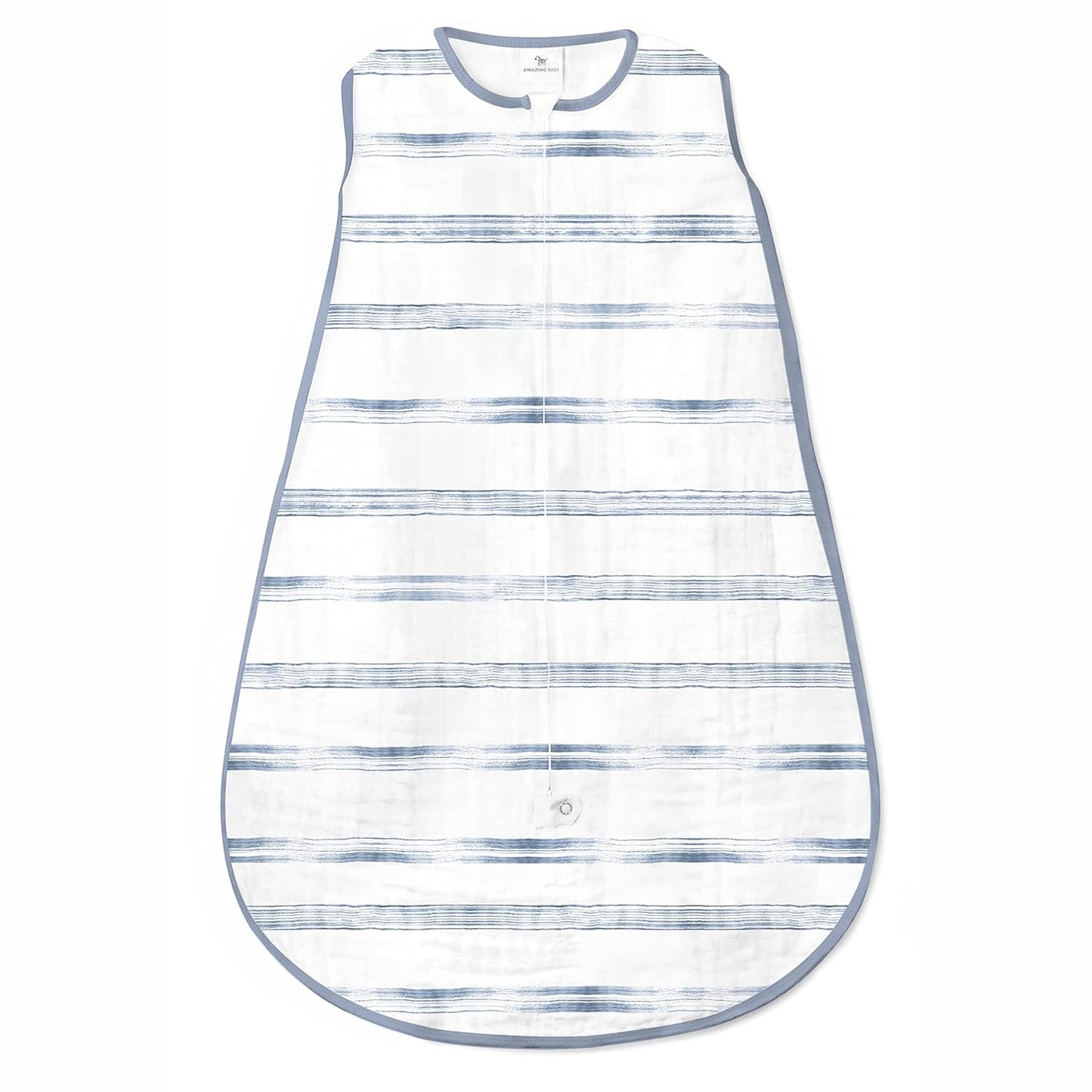 Cotton Muslin Sleeping Sack, for Baby Boy or Girl, Wearable Blanket with 2-Way Zipper, Watercolor Stripes, Denim, Medium (6-12 Month)