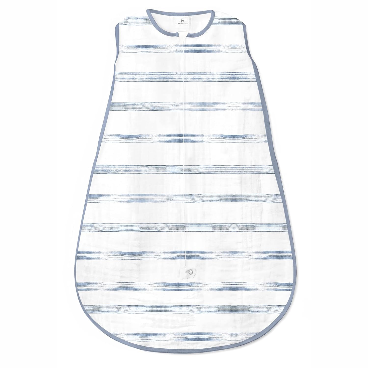 Cotton Muslin Sleeping Sack, for Baby Boy or Girl, Wearable Blanket with 2-Way Zipper, Watercolor Stripes, Denim, Medium (6-12 Month)