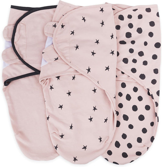 Adjustable Swaddle Blanket Infant Baby Wrap Set 3 Pack, for Baby Girl (Blush Pink, 0-3 Months)