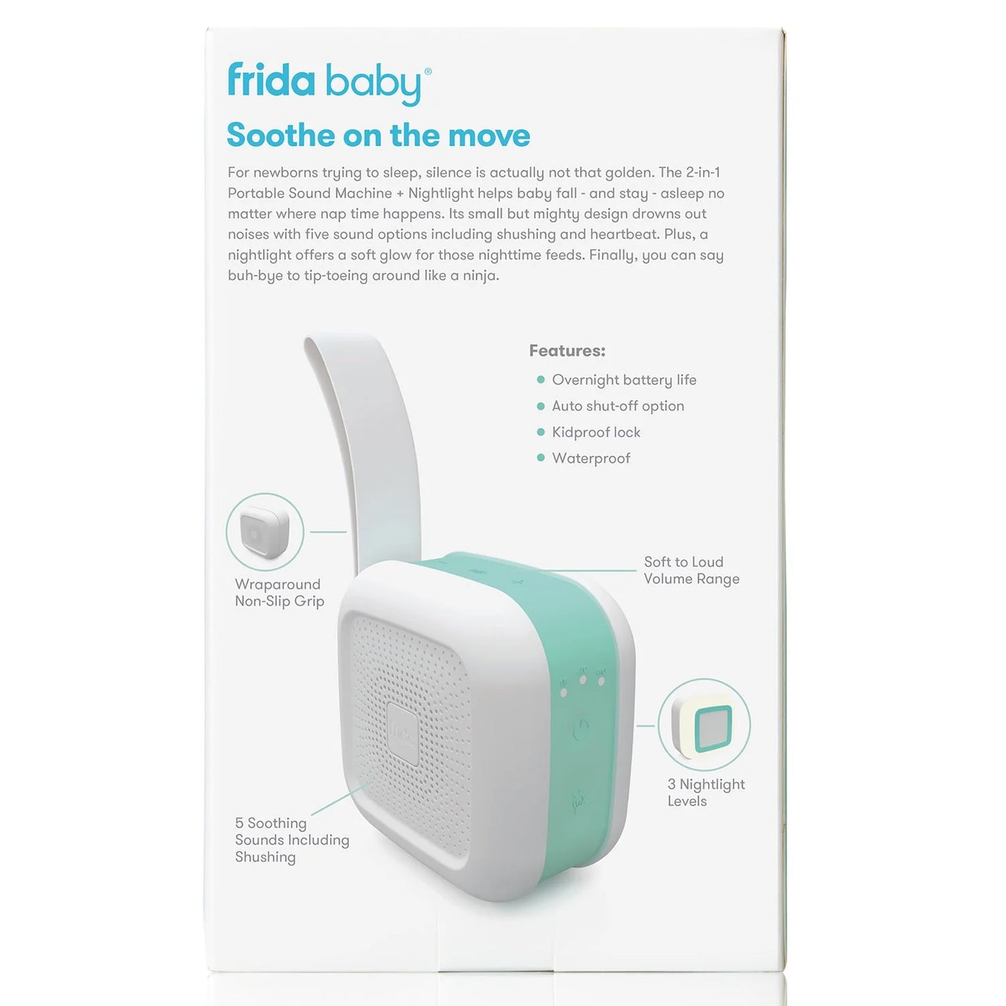 2-In-1 Portable Sound Machine and Night Light with Strap for Infant, White Noise Machine with Soothing Sounds for Stroller or Car Seat with Volume Control