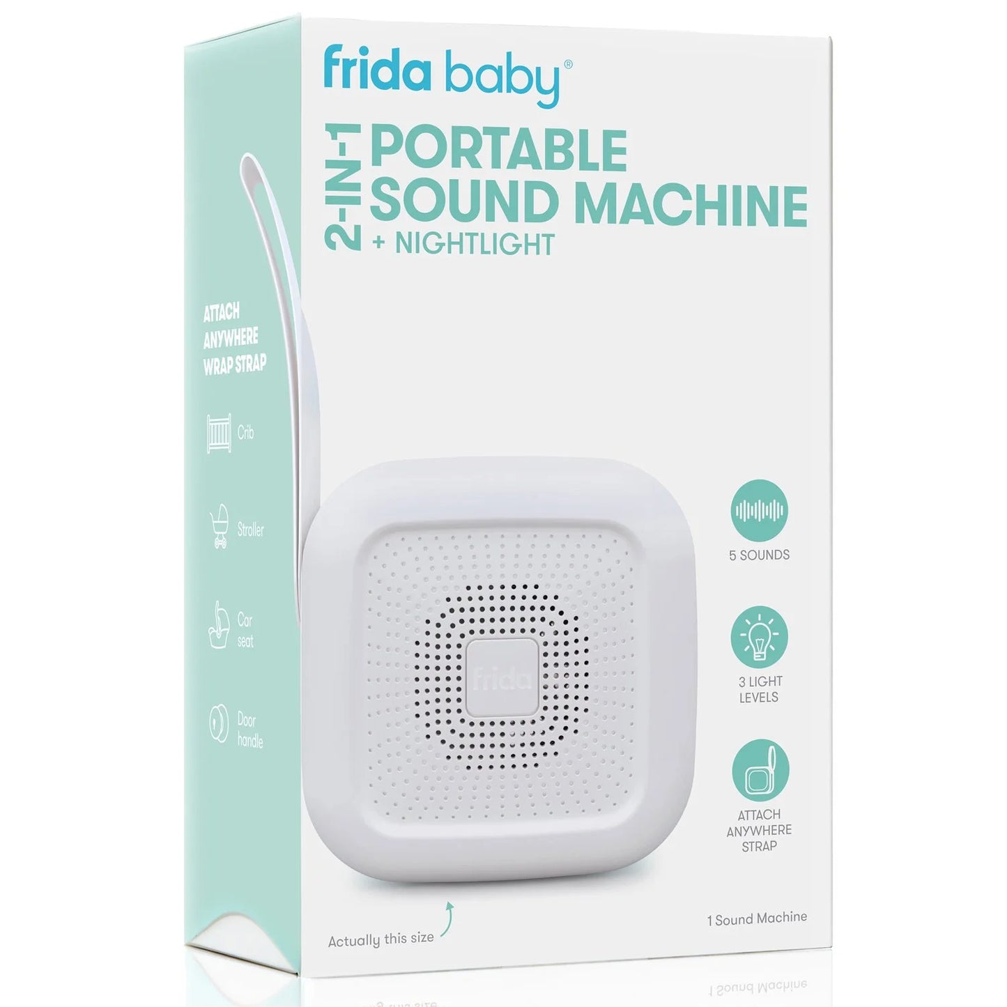 2-In-1 Portable Sound Machine and Night Light with Strap for Infant, White Noise Machine with Soothing Sounds for Stroller or Car Seat with Volume Control
