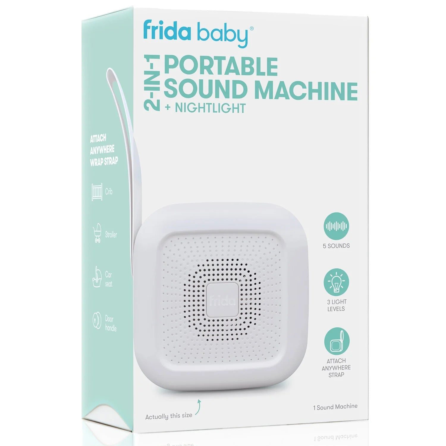 2-In-1 Portable Sound Machine and Night Light with Strap for Infant, White Noise Machine with Soothing Sounds for Stroller or Car Seat with Volume Control