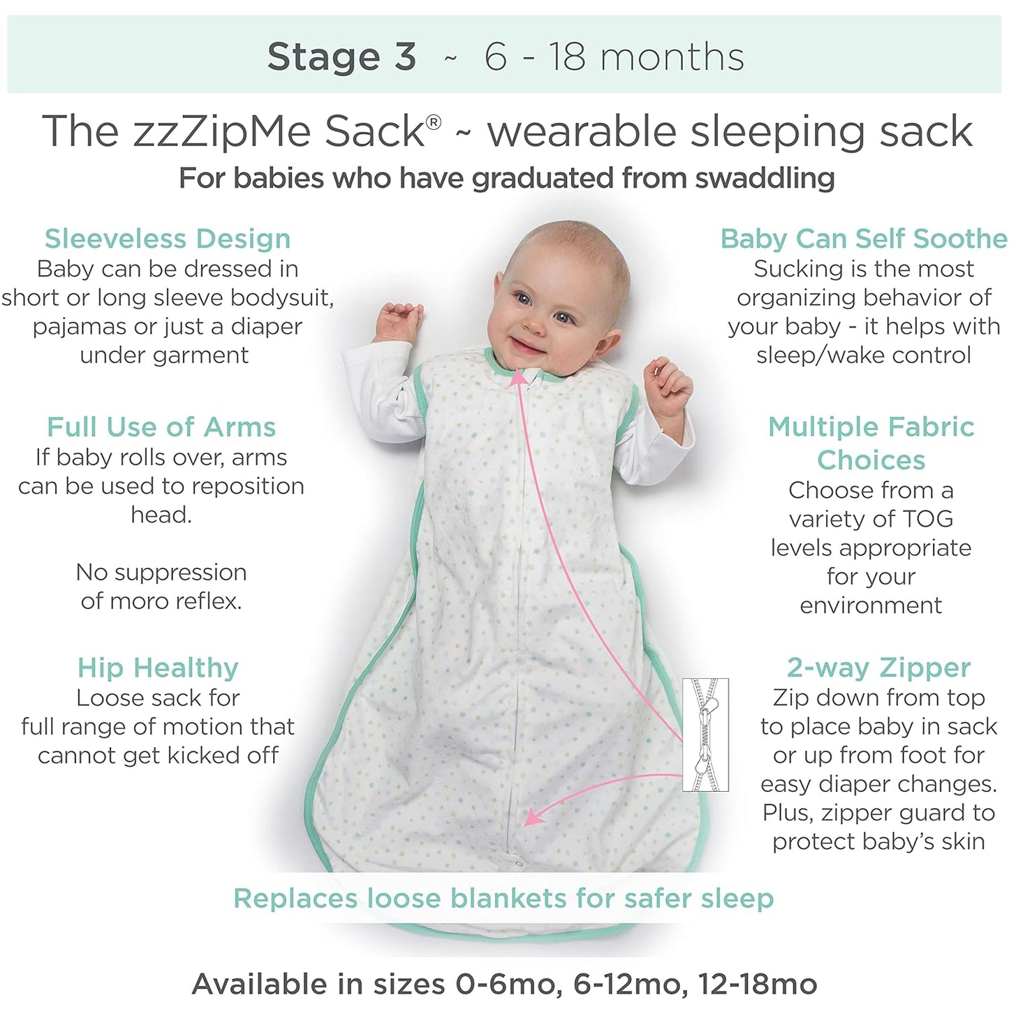 Cotton Muslin Sleeping Sack, for Baby Boy or Girl, Wearable Blanket with 2-Way Zipper, Watercolor Stripes, Denim, Medium (6-12 Month)