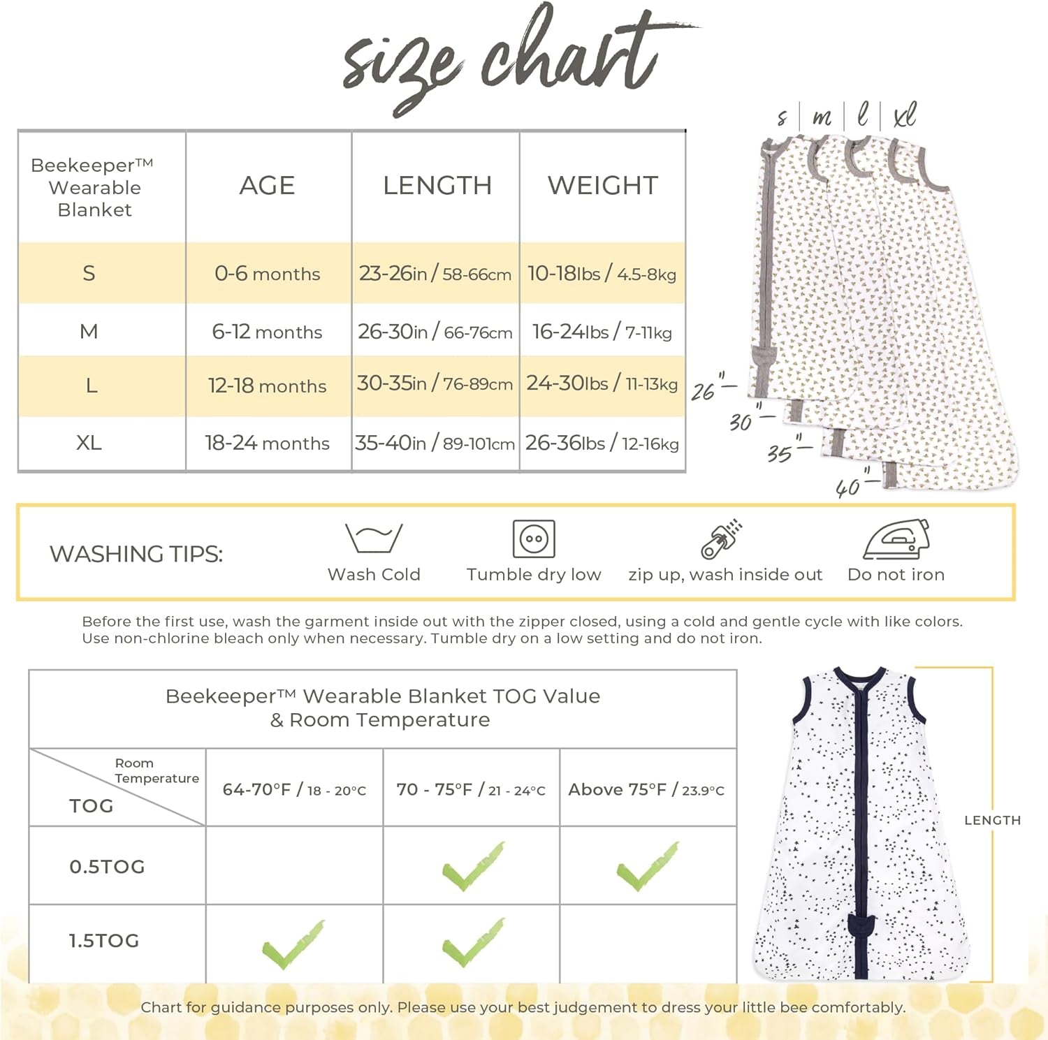 Beekeeper Wearable Blanket, Organic Cotton Swaddle 0.5 or 1.5 TOG, Newborn Essentials Shower Gift