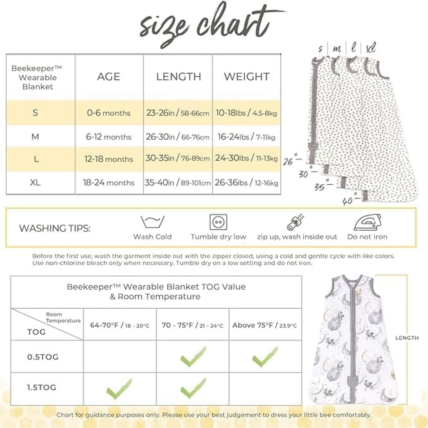 Beekeeper Wearable Blanket, Organic Cotton Swaddle 0.5 or 1.5 TOG, Newborn Essentials Shower Gift